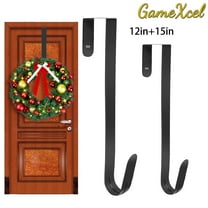 Wreath Hanger for Front Door - Large Wreath Metal Hook for Christmas Wreath Over the Door Hanger Black - 12" 15" - 2pcs