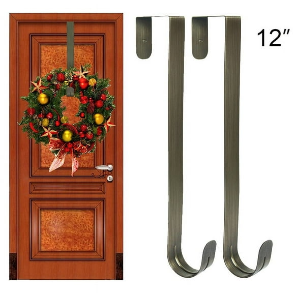 Wreath Hanger for Front Door - Large Wreath Metal Hook for Christmas Wreath Over the Door Hanger Brass - 2pcs