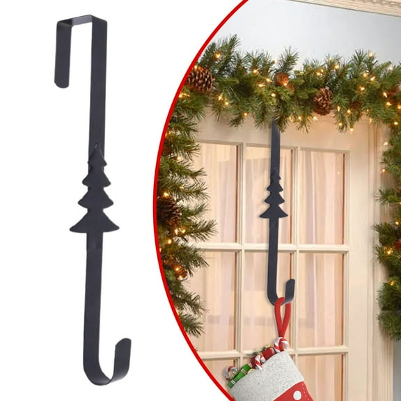 Wreath Hangers for Front Door,Wreath Hanger,15" Christmas Wreath Hangers,Over The Door Metal Wreath Hooks,Christmas Tree Decorative Hooks for Xmas Party Decor Home Office Wall Door,Black