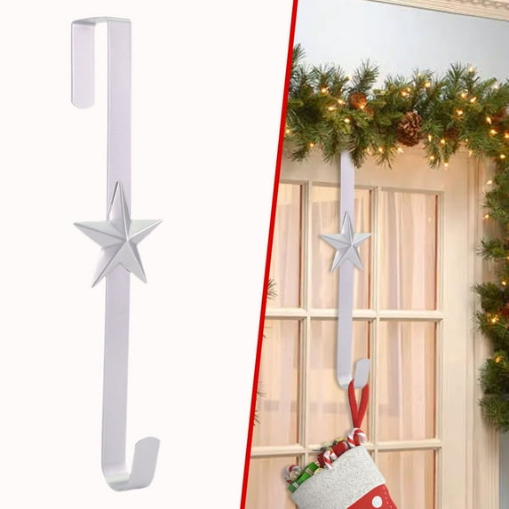 Wreath Hangers for Front Door,Wreath Hanger,15" Christmas Wreath Hangers,Over The Door Metal Wreath Hooks,Star Decorative Hooks for Xmas Party Decor Home Office Wall Door,Silver