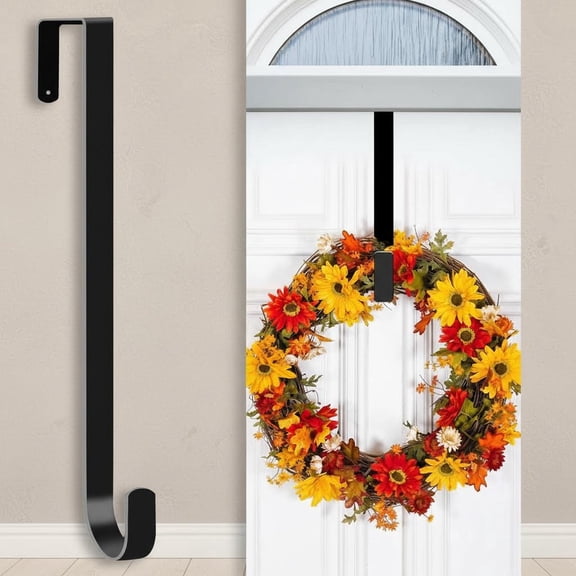 Wreath Hangers for Front Door, Over The Door Hanger Hooks for Hanging Spring Easter Fall Decoration, Door Hangers for Various Doors (Black)