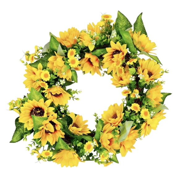 Wreath Hanging Decor for Front Door and Window Display Bright Yellow Round Wreath with Lifelike Plastic Flowers Ambiance Enhancer 17.7 Inch