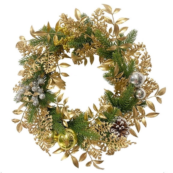 Wreath Hanging For Front Door Wall Indoors Outdoors Ornament Party (Round Wreath,Gold