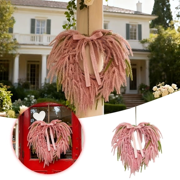 Wreath Heart Shaped Valentine's Day Wreath Heart Shaped Imitation Needles Wreath For Indoor And Outdoor Home