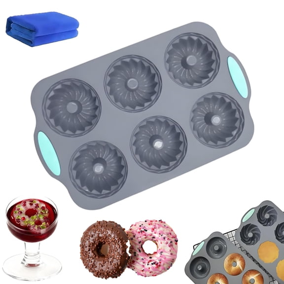 Wreath Ice Mold - Christmas Silicone Wreath Ice Cube Making Tray, 6 DIY Mini Bund and Cake Pan Bakeware, Holiday Candy Chocolate Baking Shapes for Ice Cubes, Cakes, Soap, Cocktails