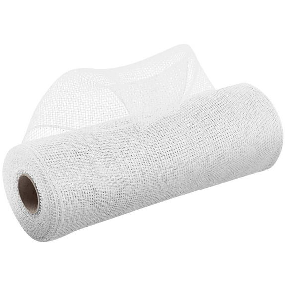 Decor Poly Mesh Ribbon, Solid Mesh Roll Floral Craft Wedding Party Decorative Ribbon Roll 10" x 10 Yards,White