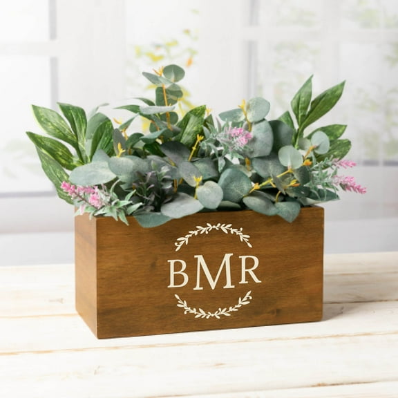 Wreath Monogram 10x5 Wood Storage Box