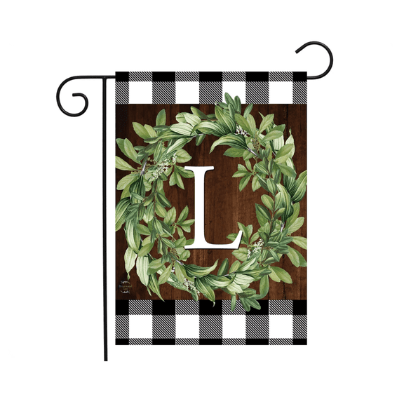 Wreath Monogram L Flag 12x18 POLE NOT INCLUDED Garden Flag