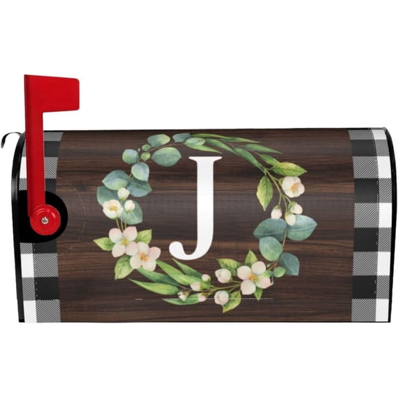 Wreath Monogram Letter G Mailbox Covers, Buffalo Plaid Outdoor Magnetic Mailbox Cover, 21 x 18 in Mail Box Covers for Garden Yard Decor