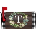 thumbnail image 1 of Wreath Monogram Letter T Mailbox Covers, Buffalo Plaid Outdoor Magnetic Mailbox Cover, 21 x 18 in Mail Box Covers for Garden Yard Decor, 1 of 6