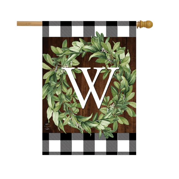 Wreath Monogram W Double-Sided Flag 12x18 POLE NOT INCLUDED Garden Flag