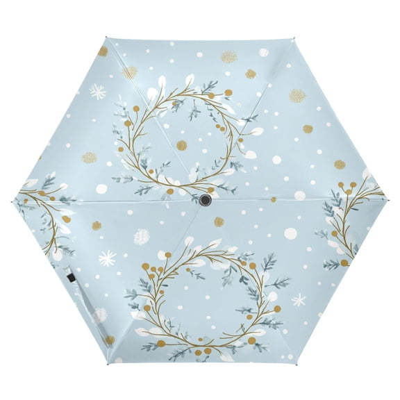 Wreath Pattern Folding Umbrella UV50+ Waterproof Sun Protection Auto Open Close Compact Fiberglass Frame