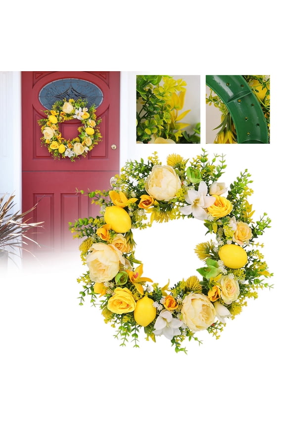 Pring/Summer Wreaths For Front Door Yellow Wreath For Decoration Door Wreaths Indoor Outdoor For Holiday Farmhouse Wedding Home Wall Window Decor,Seasonal Wreath
