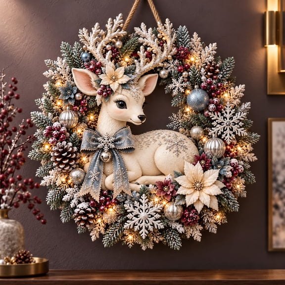 Wreath Reindeer Christmas Wooden Door Hanger Holiday Decor
