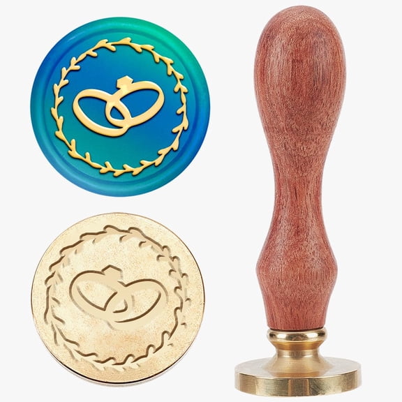 Wreath Ring Wax Seal Stamp Wedding Ring Sealing Wax Stamp Vintage 25mm Removable Brass Stamp Head with Wood Handle for Wedding Invitation Card Envelopes Gift Wrapping Wine Package diy