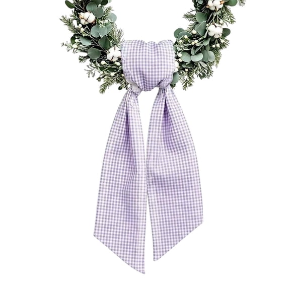 Wreath Sash Bow, Checkered Bow, Long Streamer Ribbon Gingham Fabric Double Tied Detachable Bow for Front Door Decor