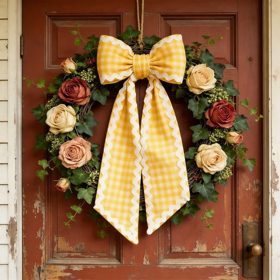 Wreath Sash for Front Door Buffalo Plaid Wreath Satin Sash Red Wave Garland Ribbon Accessories for Wreaths Yard Doorway Indoor Outdoor Bow Bridal Shower Home Decor,3.5" x 54"