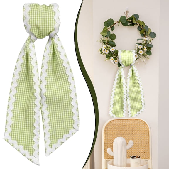 Wreath Sash for Front Door, Cotton Wreath Satin Ribbon Garland, Doorway indoor Outdoor Bow Decoration, Wreath Sash for Holiday Bridal Shower Party (Green, 150*9.5 Cm)