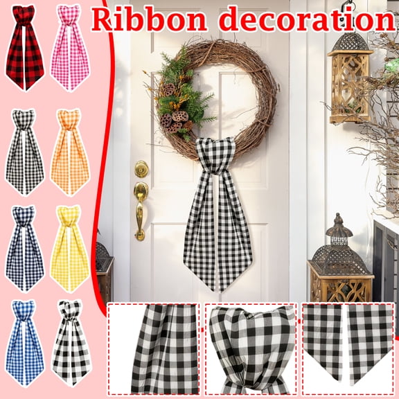 Wreath Sash for Front Door Decorations, Pink White Checkered Plaid Bow Ribbon for Summer July 4th Patriotic Nautical Beach Wedding Farmhouse Home Decor Accessories (3.5" x 54.33")