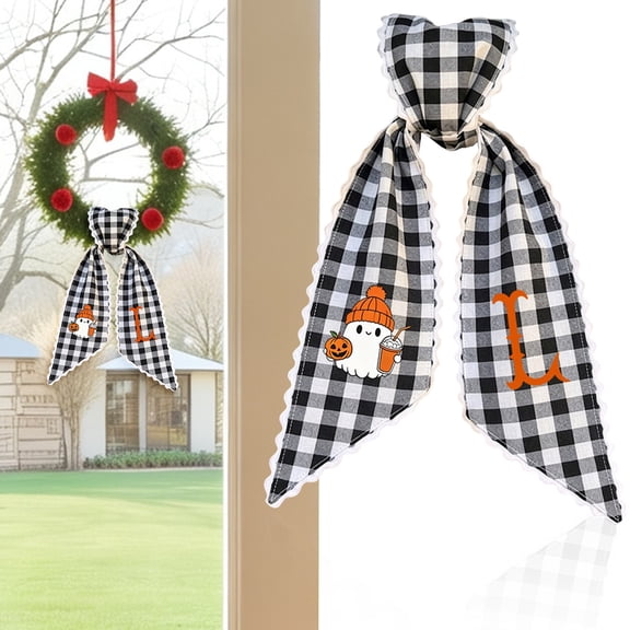 Wreath Sash for Front Door,Halloween Separable Wreath Sashes for Door,Soft Satin Fabric Wreath Streamer,Halloween Printed Wreath Sash Accessory,Festival Wreath Sash Accent Ribbon for Garland
