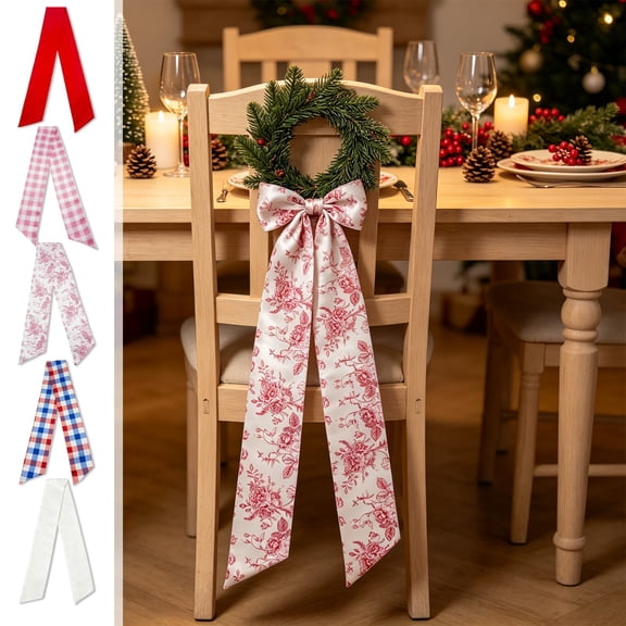 Wreath Sash, Polyester Decorative Bow Sash, 55.1×4.5in Multiple Patterns & Solid Colors, Front Door Wreath Decor for Christmas, Holiday Party & Home Decoration