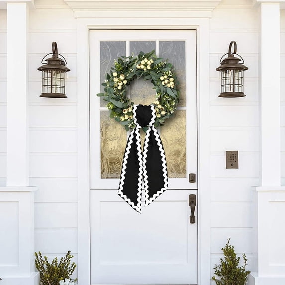 Wreath Sash Ribbon – Wavy Edge Polyester-Cotton Blend for Front Door, Holiday, Wedding, Bridal Shower, Indoor Outdoor Decor (Black)