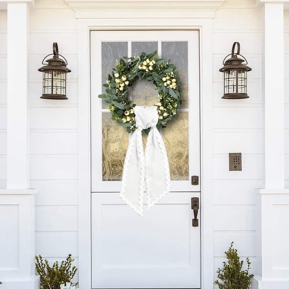 Wreath Sash Ribbon – Wavy Edge Polyester-Cotton Blend for Front Door, Holiday, Wedding, Bridal Shower, Indoor Outdoor Decor (White)