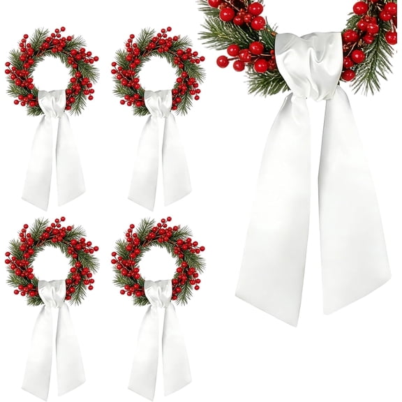 Wreath Sash Set, 4 Pieces, 4.5 In X 56 In, Blank Fabric Hanging Ribbon for Front Door, Yard, Wall, and Doorway, White, for Holiday and Party DIY Decor