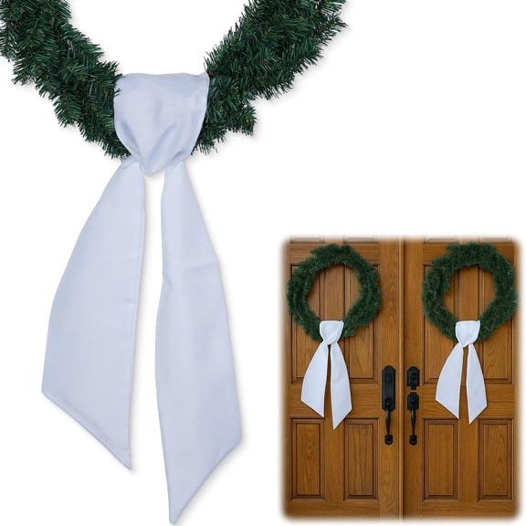 Wreath Sash Set For Front Door, 2 Piece White Linen Style Blank Ribbon, 55 X 5.1 In, DIY Embroidery Monogram For Christmas Holiday Farmhouse Home Wall Decor, White