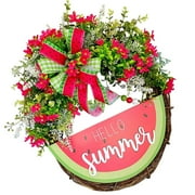 Wreath Spring Summer Wreath for Front Door Green Leaves Wreath for Room Farmhouse Holiday Decor for Outdoor Indoor Spring And Summer Watermelon Garland Decorative Hanging Watermelon Simulation Flowers