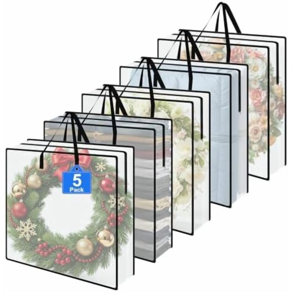 Wreath Storage Bag 5-Pack, 26" Wreath Storage Container, Clear Moving Bags