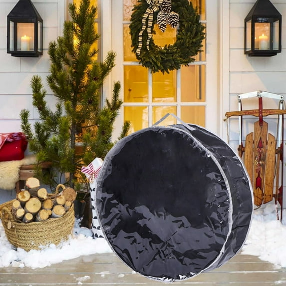 Wreath Storage Bag, Christmas Wreath Organizer, Large Round Durable PVC Wreath Holder with Portable Handle, Moisture Resistant Easy Clean Foldable Storage Solution for Seasonal Decoration
