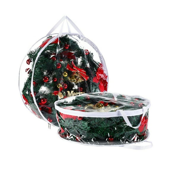 Wreath Storage Bag with Handles,Fits 24Inch Wreath,Transparency Plastic Wreath Storage Bags with Dual Zippers,Waterproof Wreath Storage Protector for Seasonal Holiday Wreath