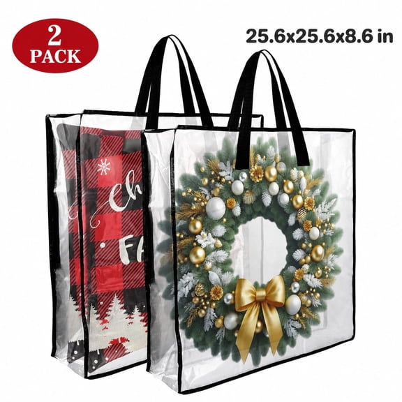 Wreath Storage, Wreath Storage Bag, Wreath Storage Container, Christmas Wreath Storage Heavy‑Duty Clear Zipper Moving Bags, 2‑Pack, Fits 24in Wreaths for Under‑Bed Holiday Home Decor Organization