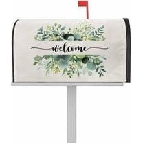 Wreath Welcome Mailbox Cover Magnetic Mailbox Wraps, Spring Summer Eucalyptus Leaves Mailbox Covers Large Size 21x25.5 inch,Welcome Mail Wrap Farm Post Letter Box Decoration for Outdoor Gardern Yard