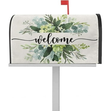 Wreath Welcome Mailbox Cover Magnetic Mailbox Wraps, Spring Summer Eucalyptus Leaves Mailbox Covers Standard Size 18x21 inch,Welcome Mail Wrap Farm Post Letter Box Decoration for Outdoor Gardern Yard