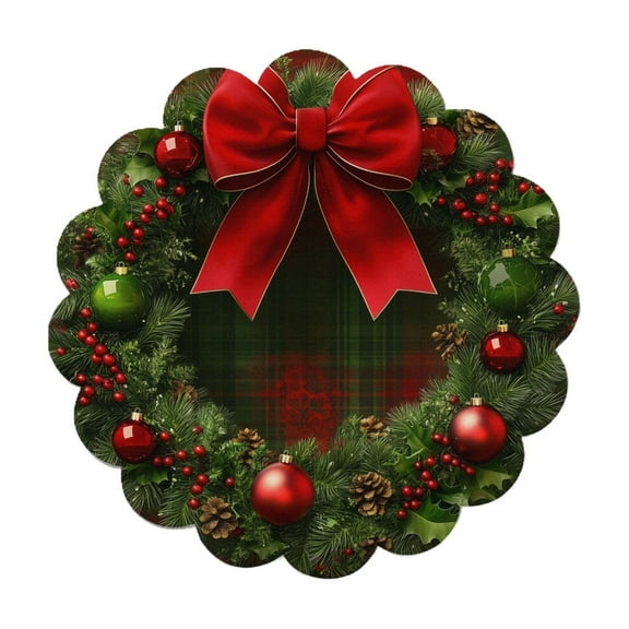Wreath Winter Christmas Xmas Round Placemats, Table Mats for Party Home Kitchen Dining Table Decorations, 15x15inch, Green