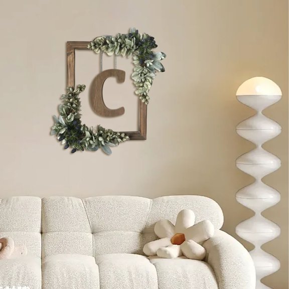 Wreath Wooden Alphabet Wreath Home Living Room Decorative Letter Sign with Hook and Rope for DIY Word Display