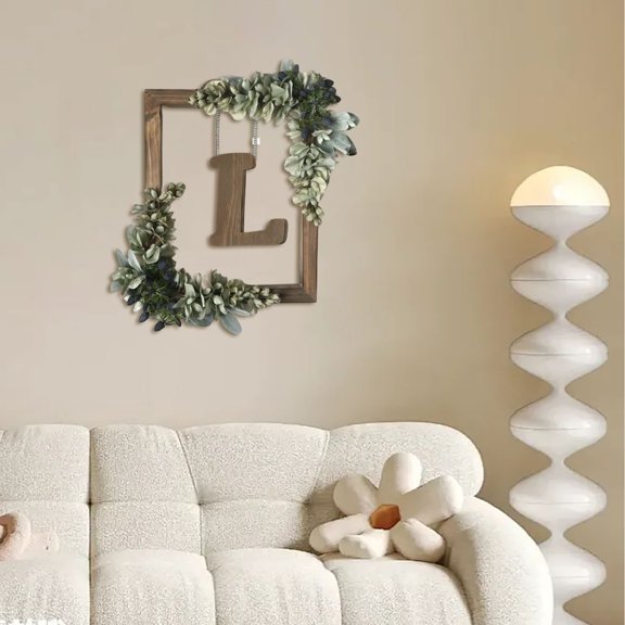 Wreath Wooden Alphabet Wreath Home Living Room Decorative Letter Sign with Hook and Rope for DIY Word Display