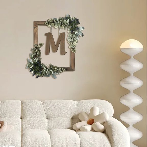 Wreath Wooden Alphabet Wreath Home Living Room Decorative Letter Sign with Hook and Rope for DIY Word Display