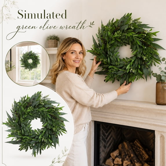 Wreath for Front Door 18 Inch Olive Green Greenery Wreath Farmhouse Wreath Spring Summer Wreath for Outdoor Porch Home Decor 1 Piece