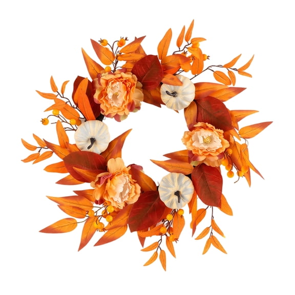 Wreath for Front Door Fall Floral Pumpkin Accent 16 Inch Farmhouse Autumn Decor for Porch Wall Entryway and Thanksgiving Displays