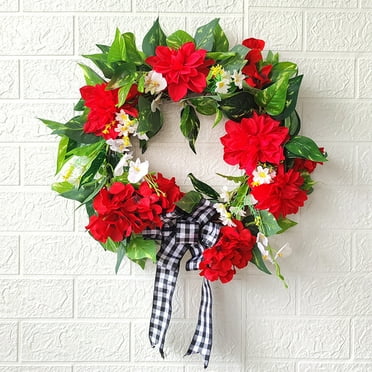Wreath for Front Door Winter Wreath Christmas Wreath Red Geranium Wreath 18 Inch Handmade Wreath Farmhouse Rustic Decor Wreath