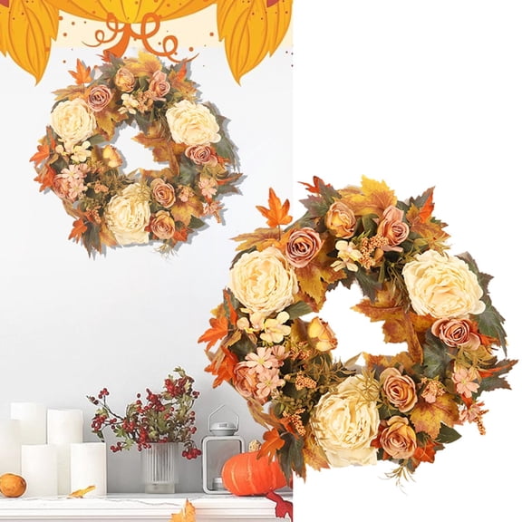 Wreath for front door,Thanksgiving Front Door Wreath Fall Winter Winter Wreaths Fall Door Colorful Decor Orange Wreaths Teardrop