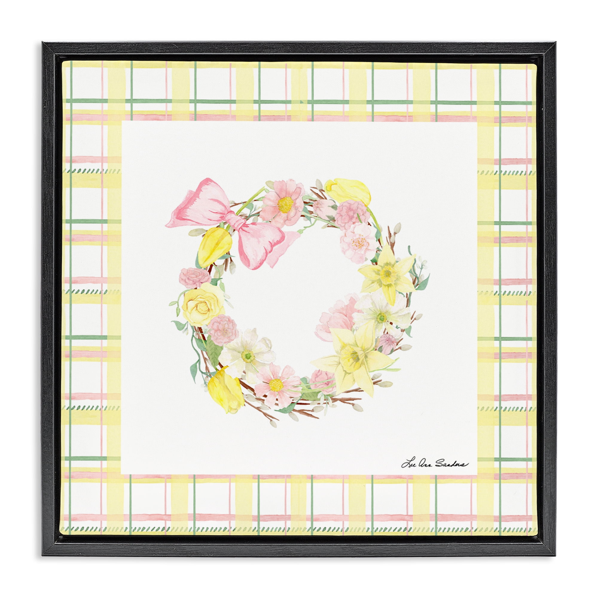 Wreath in Spring Pastels Black Framed Floater Canvas Wall Art, design by Lee Ann Sanders