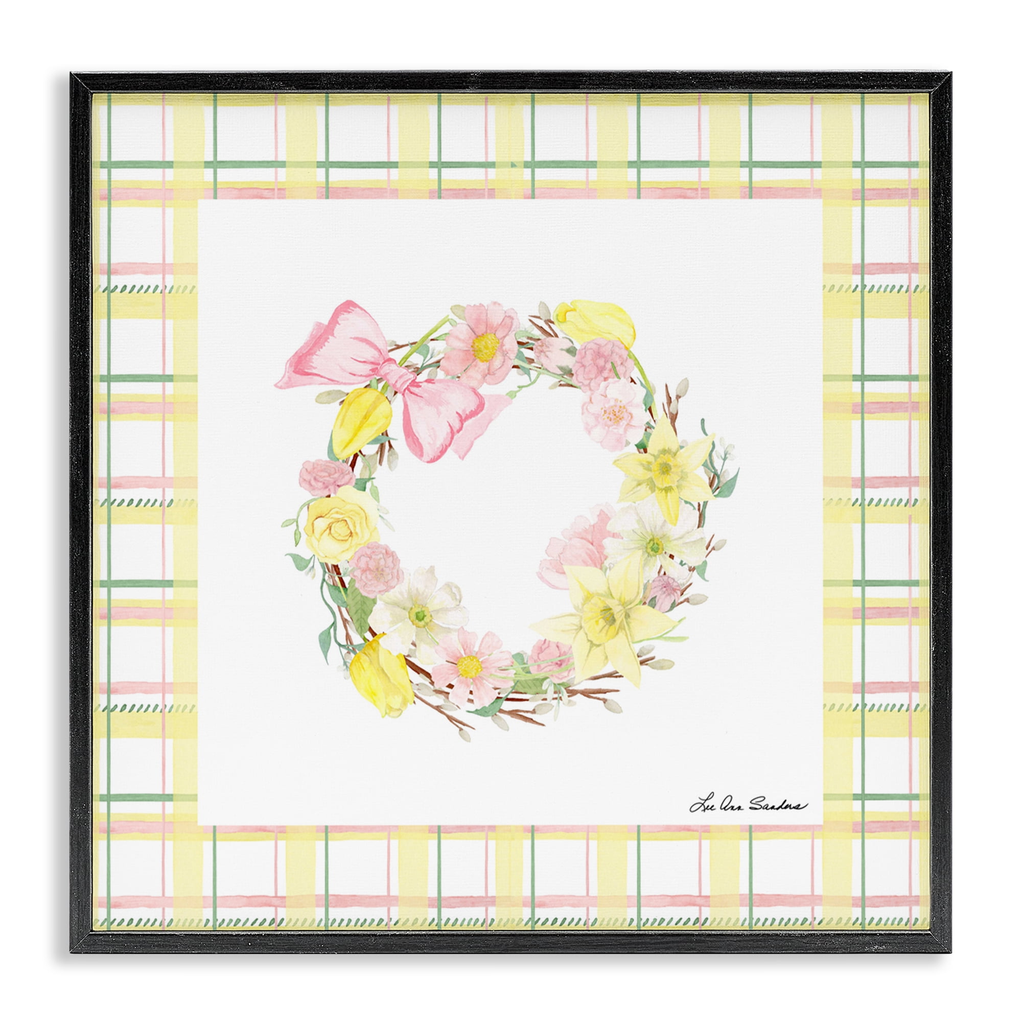 Wreath in Spring Pastels Black Framed Giclee Art, design by Lee Ann Sanders