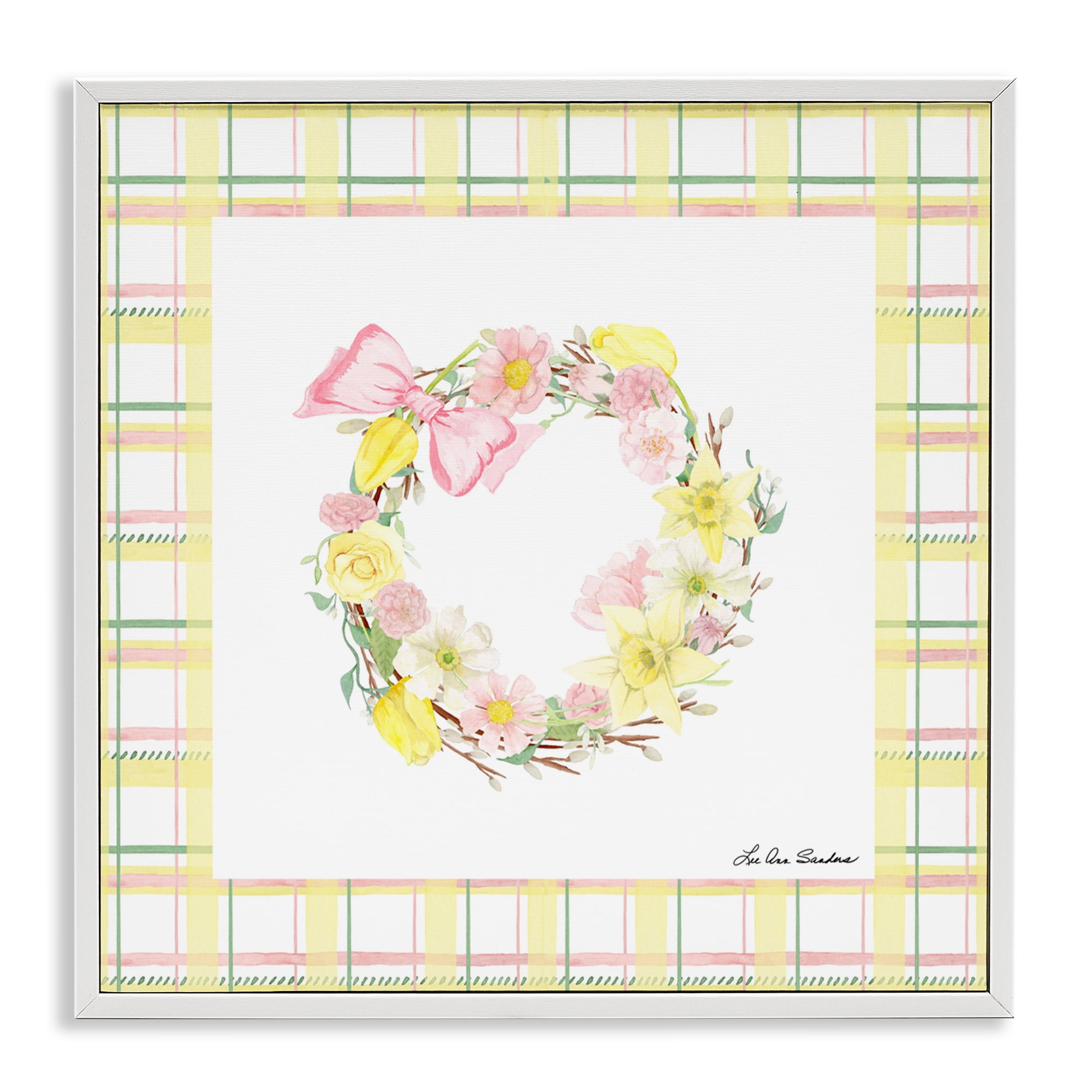 Wreath in Spring Pastels White Framed Giclee Art, design by Lee Ann Sanders