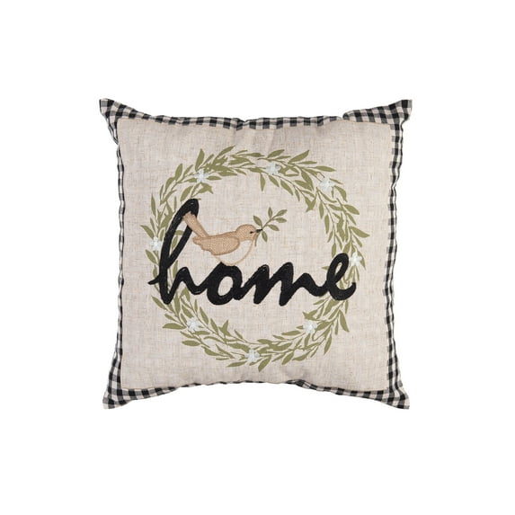 Wreathed Birds Home Embroidered Throw Pillow, 17" x 17"