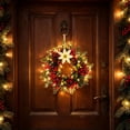 thumbnail image 1 of Wreaths for Front Door, Lighted Christmas Pine Wreath With White Poinsettia & Red Berries, Artificial Seasonal Hanging Ornament For Front Door Wall Porch Holiday Decor, 1 of 4