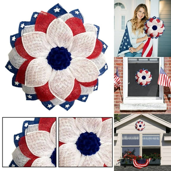Wreaths for Front Door Promotion Sale! Nomeni Ndependence Day Wreath Patriot Wreath American Flag Red White Blue Ornament, Home Decor Clearance Sale Red